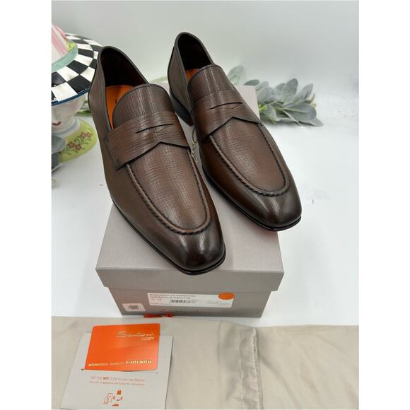 Men\'s Santoni Gannon, dark brown text Jared Leather, penny loafers size 12 US main image 8